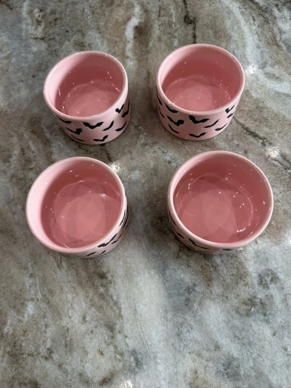 The Bake Shop Pink Black Bat Halloween Ramekins Set of 4